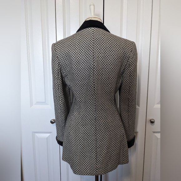 Velvet and Wool Houndstooth Alfred Sung Cinch Waist Tuxedo Style Blazer Size 2 - Picture 3 of 4